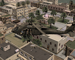 Simulated helicopter over city