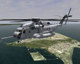 Helicopter above island